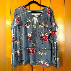 White House Black Market blue floral blouse top size XL